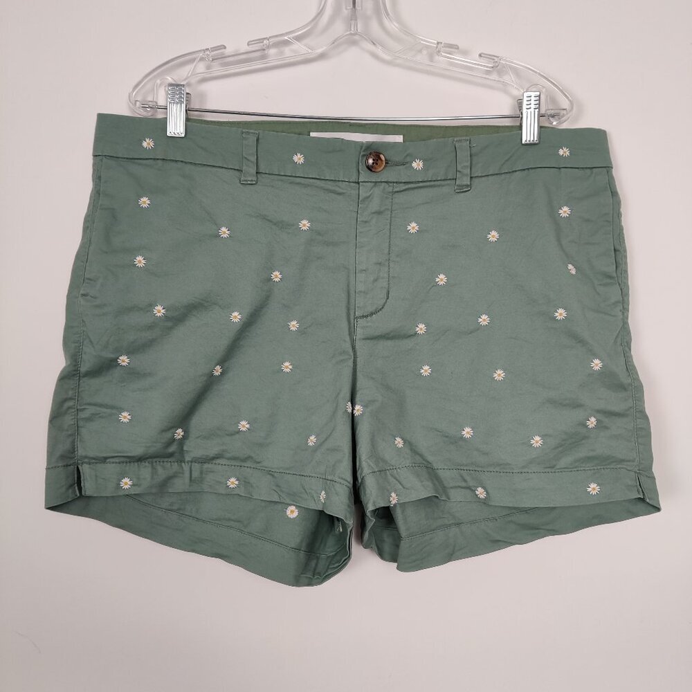 Old Navy Everyday Short Women's Shorts Size 16 Cotton Green Floral Embroidery